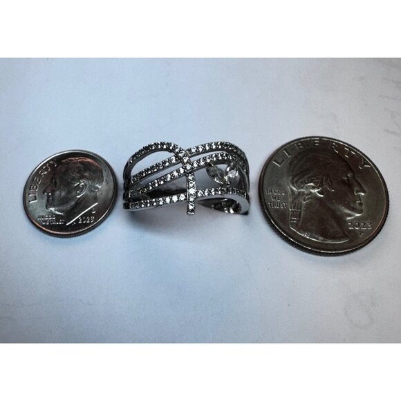 Estate Sterling Silver 925 Multi-Band Crossover Ring w/ CZ Accents Size 9.5 - Picture 9 of 11
